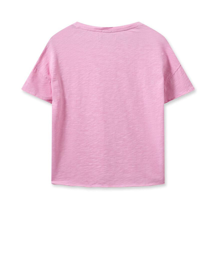 Mos Mosh Glory V Neck T-Shirt in Begonia Pink - Taylor Bell