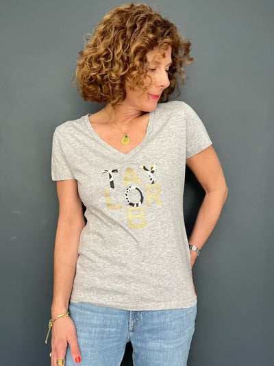 TaylorB T-Shirt in Grey with gold and animal print letters