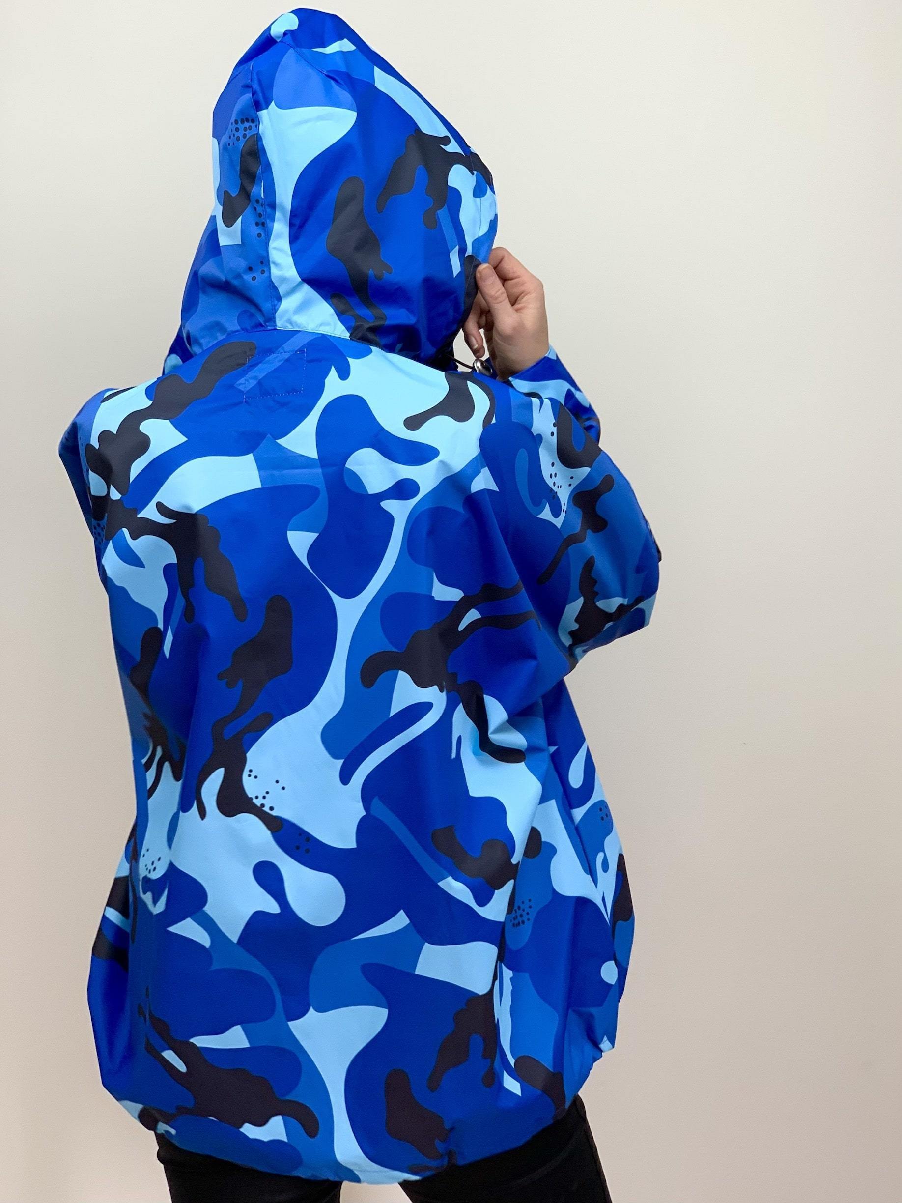 Raincoat in Blue Camouflage Print